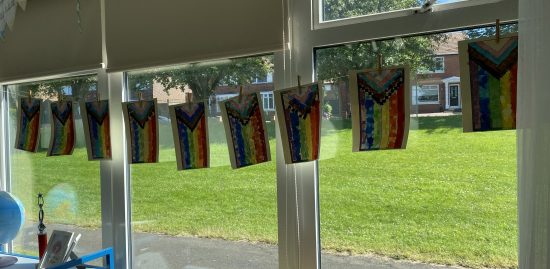 Year 3's pride flags on display in the classroom