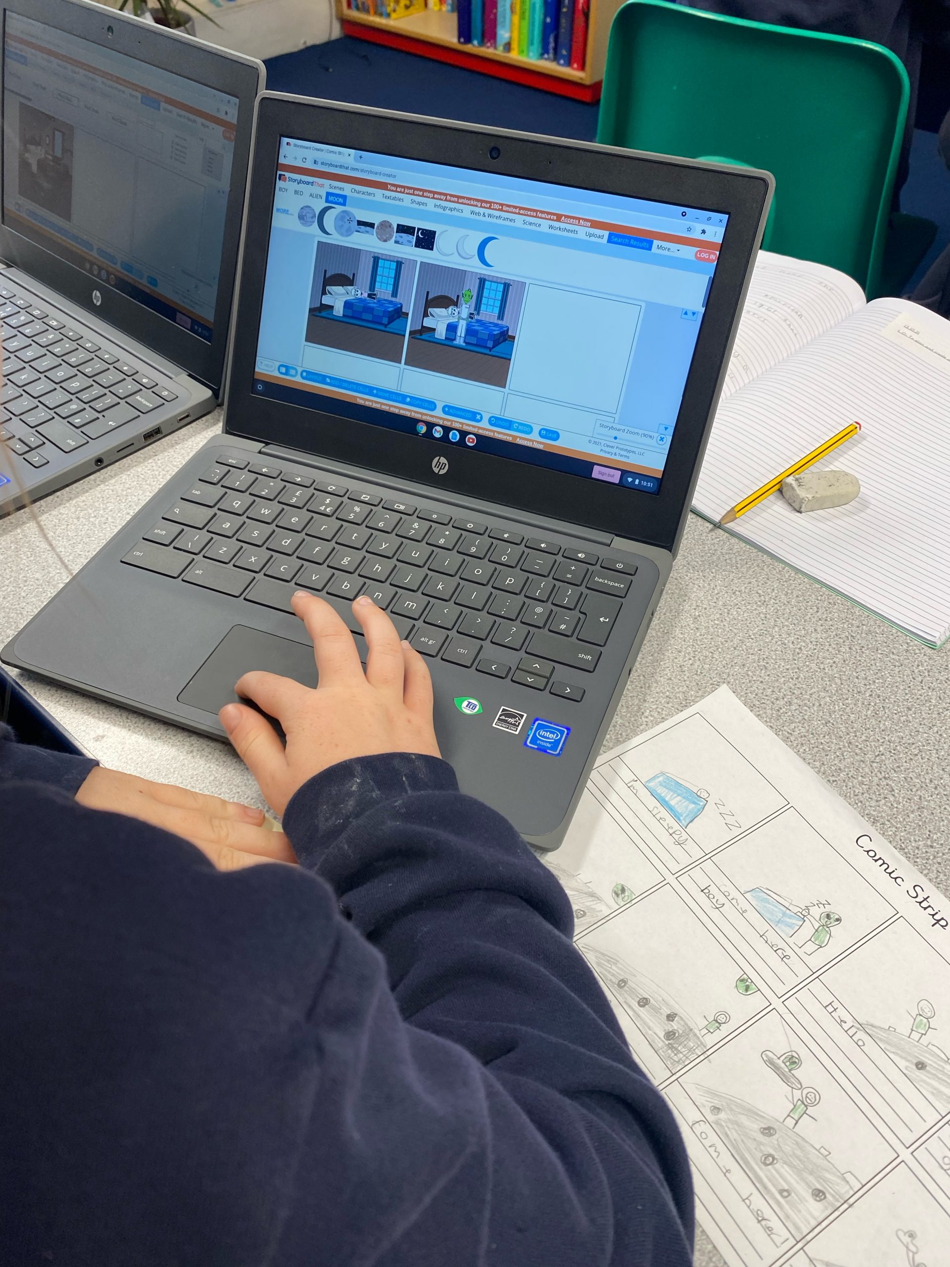 Year 5 using the chromebooks to create their own comic strips