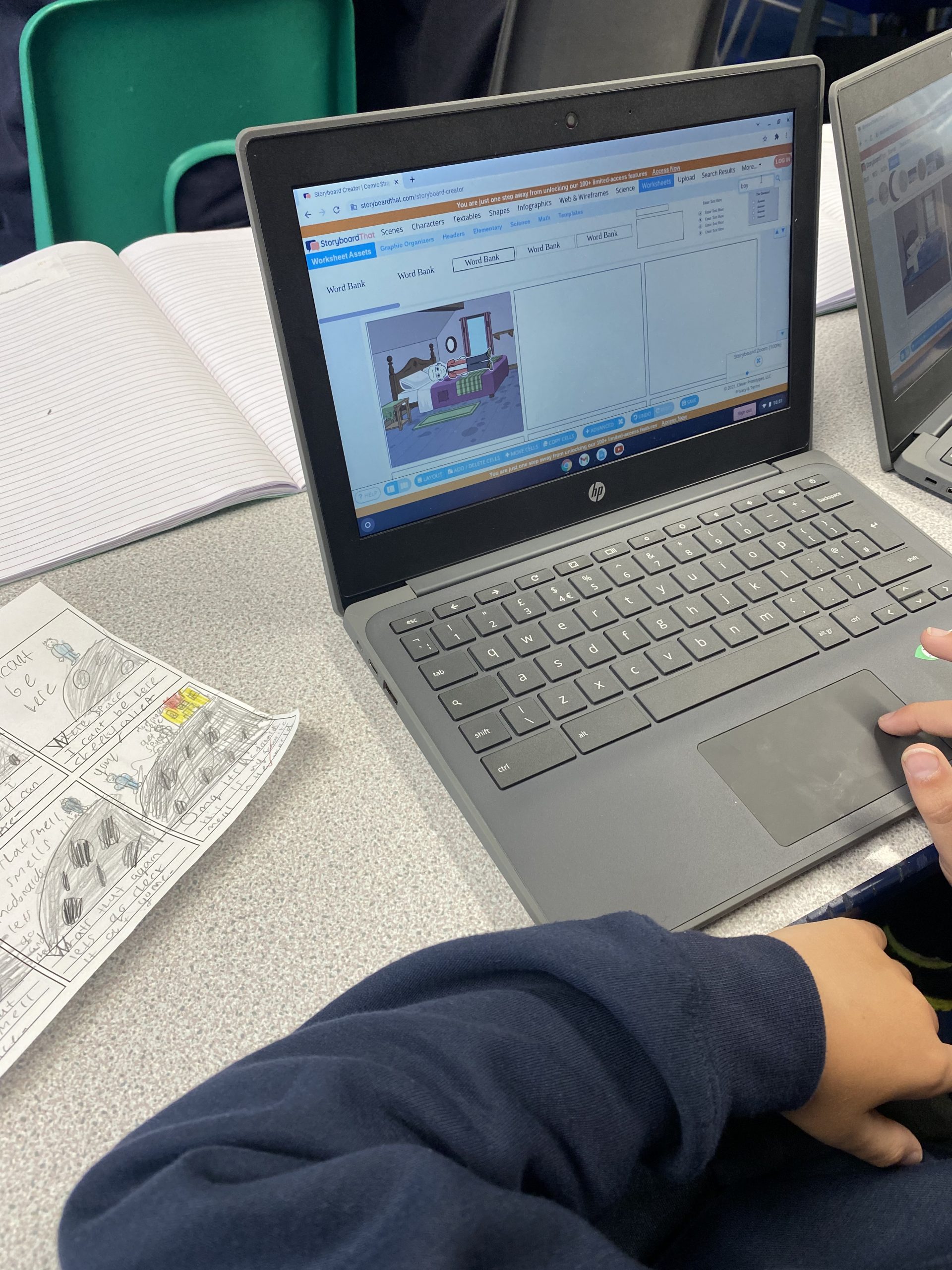 Year 5 using the chromebooks to create their own comic strips
