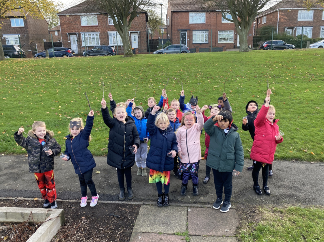 Year 1 children with their magic wands