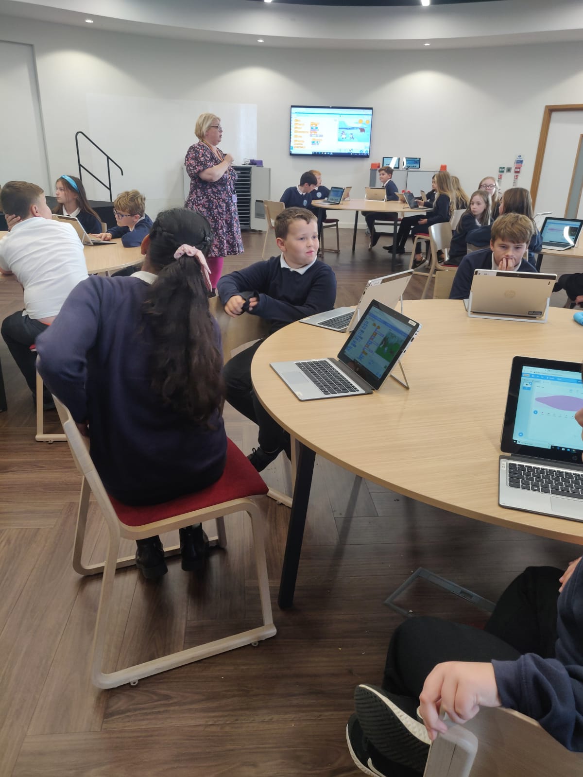 Year 6 learning how to use Scratch at The Word