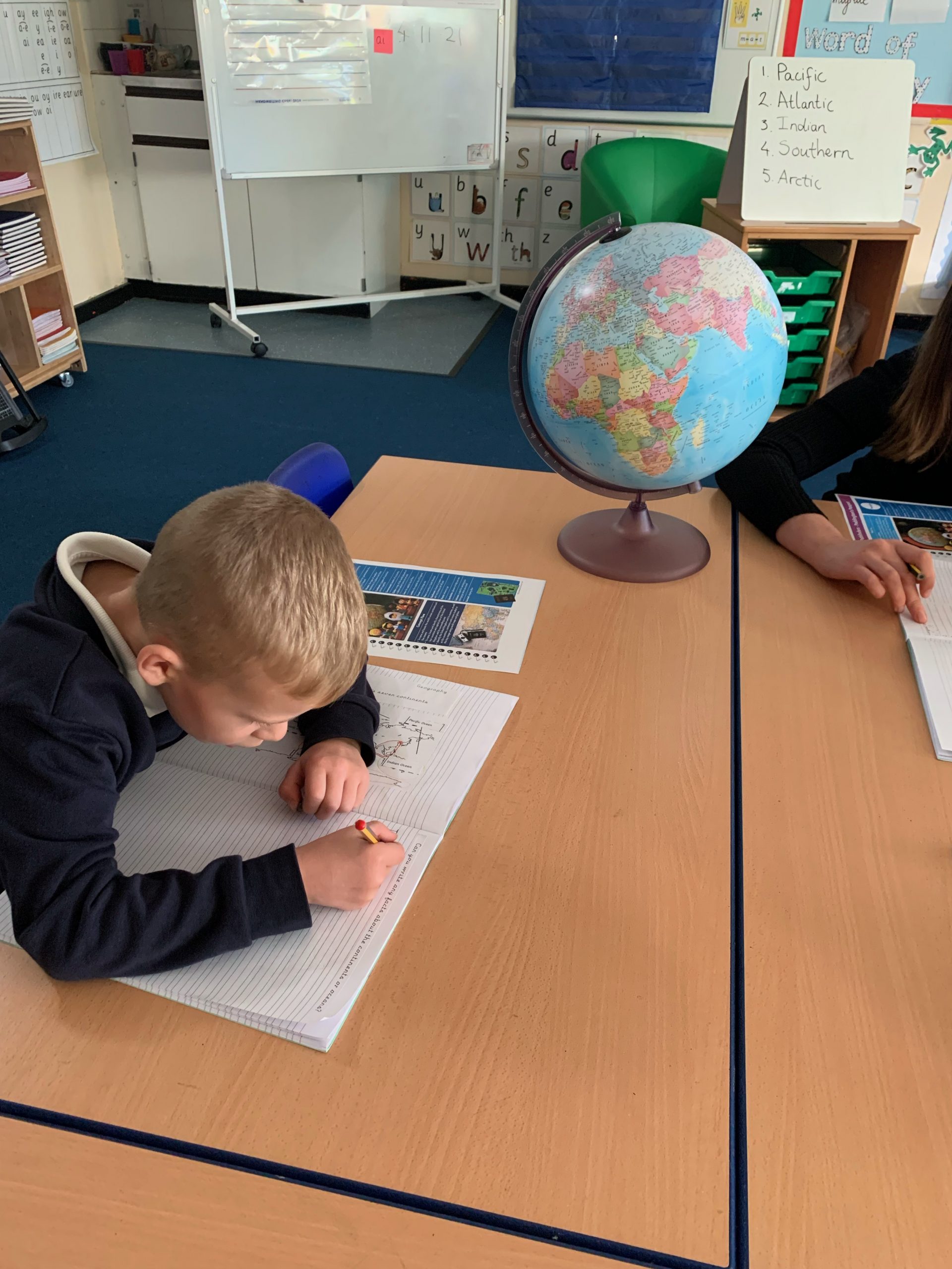 Year 2 children working on their geography
