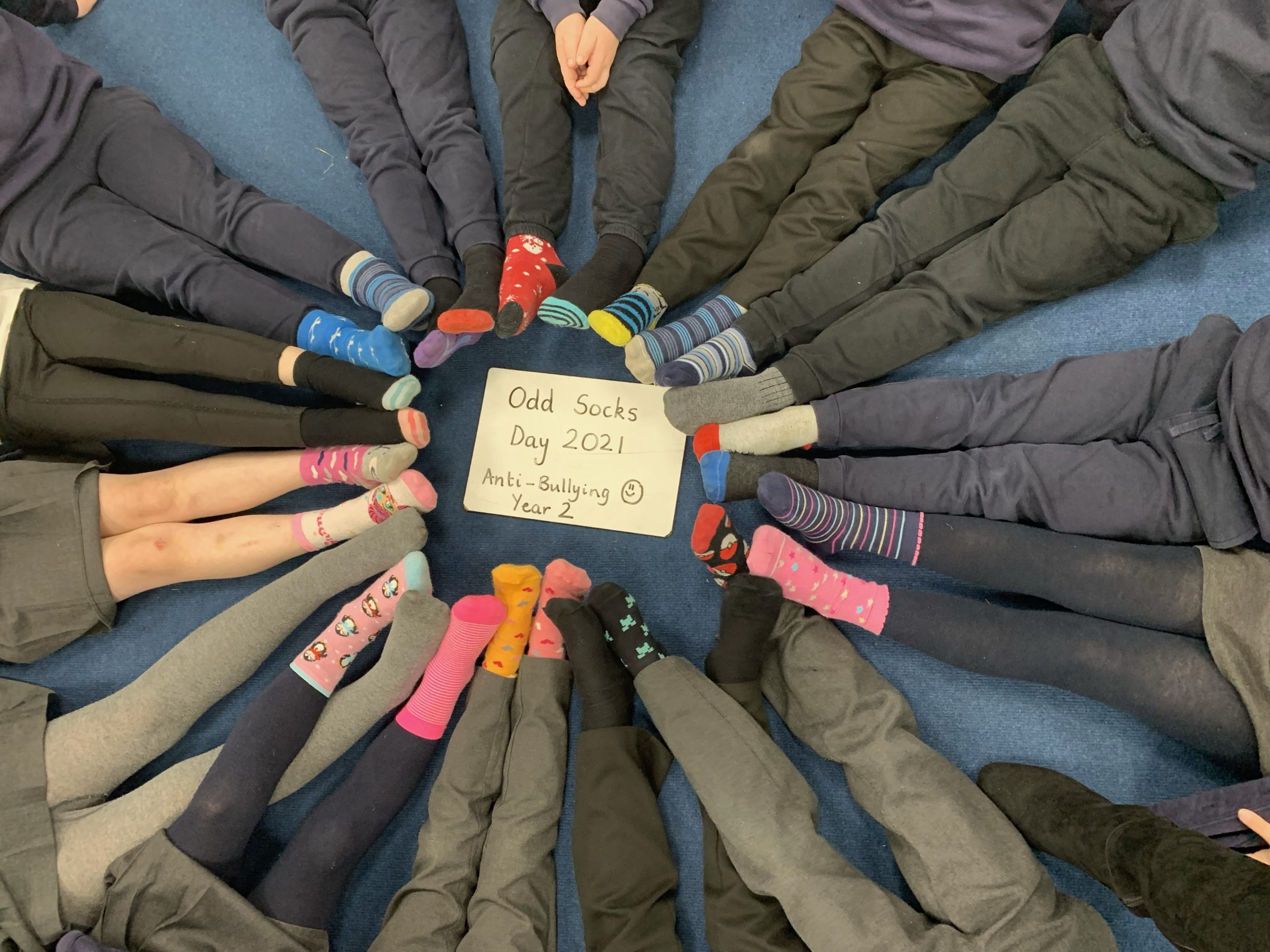 Year 2's odd socks for Anti Bullying Week