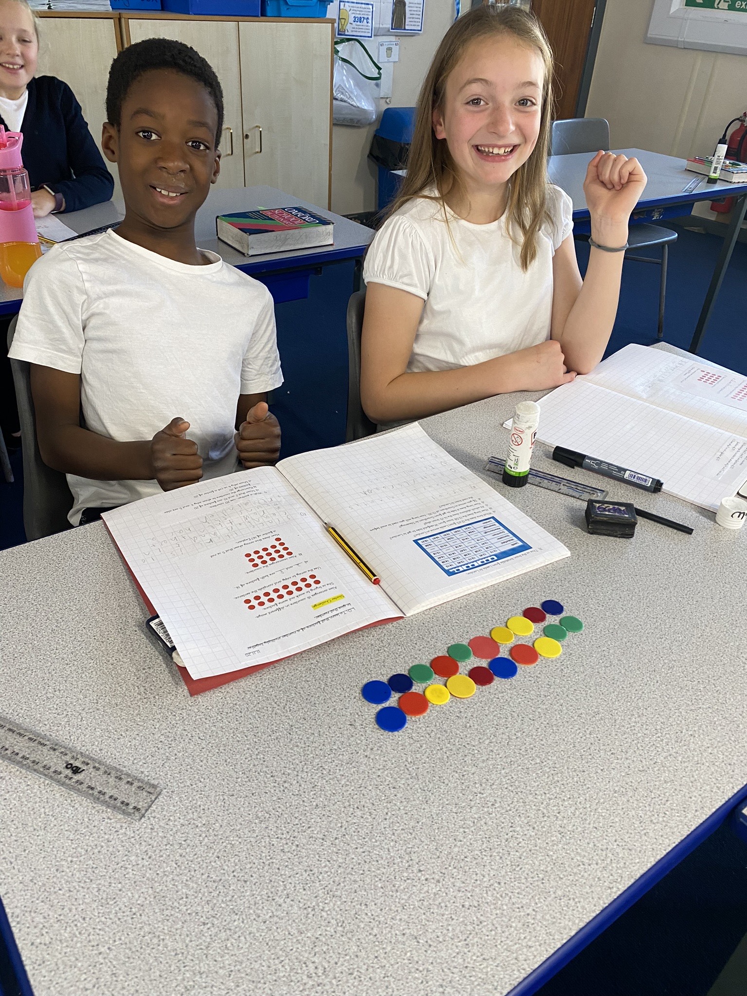 Year 5 children working to find factors using counters