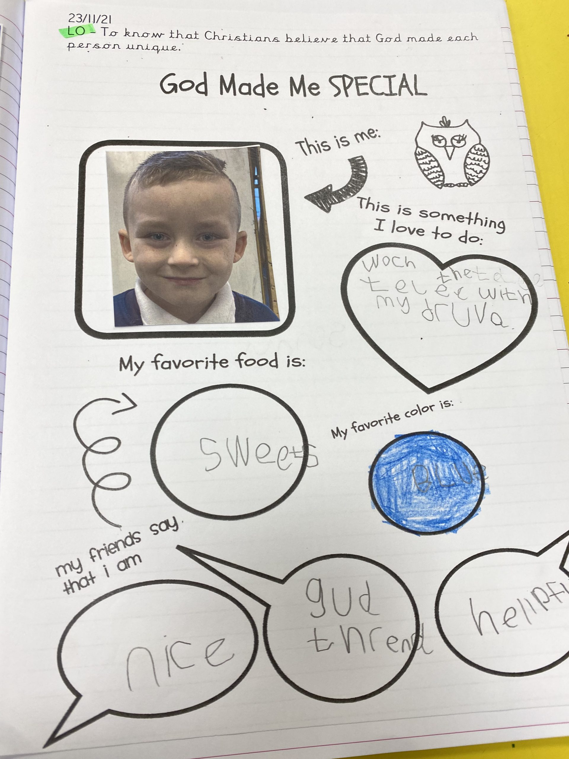 Year 1's work on God in RE