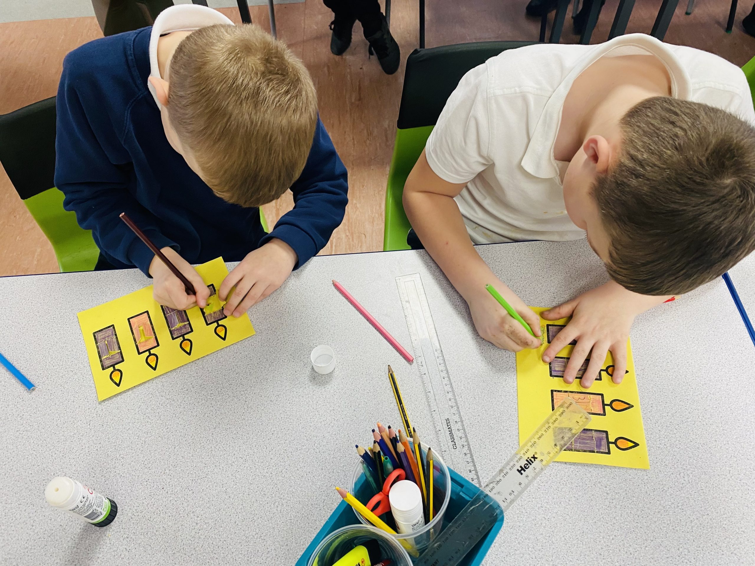 Year 3 children creating their beautiful Advent calendars