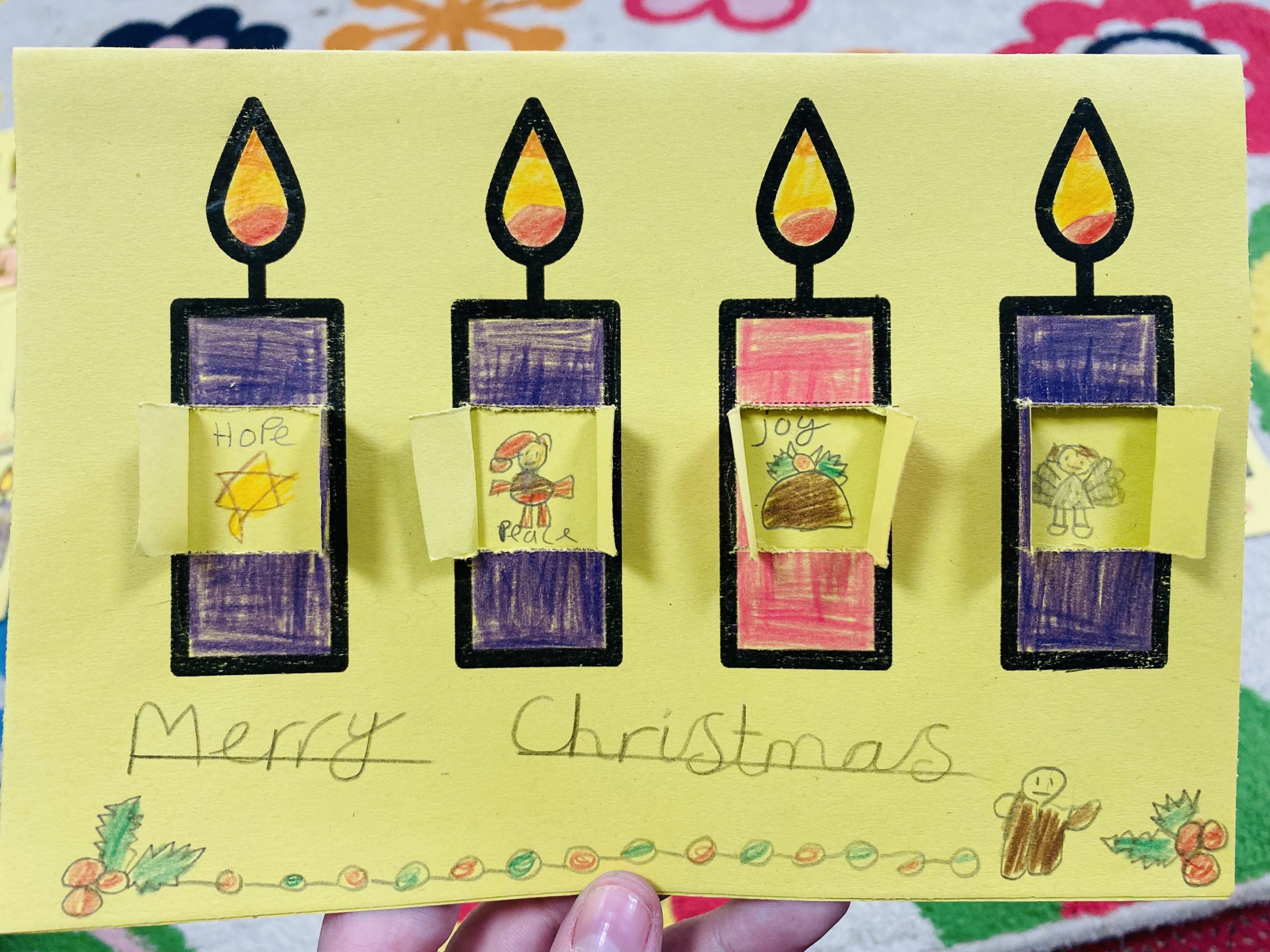 An example of Year 3's beautiful Advent calendars (with doors open)
