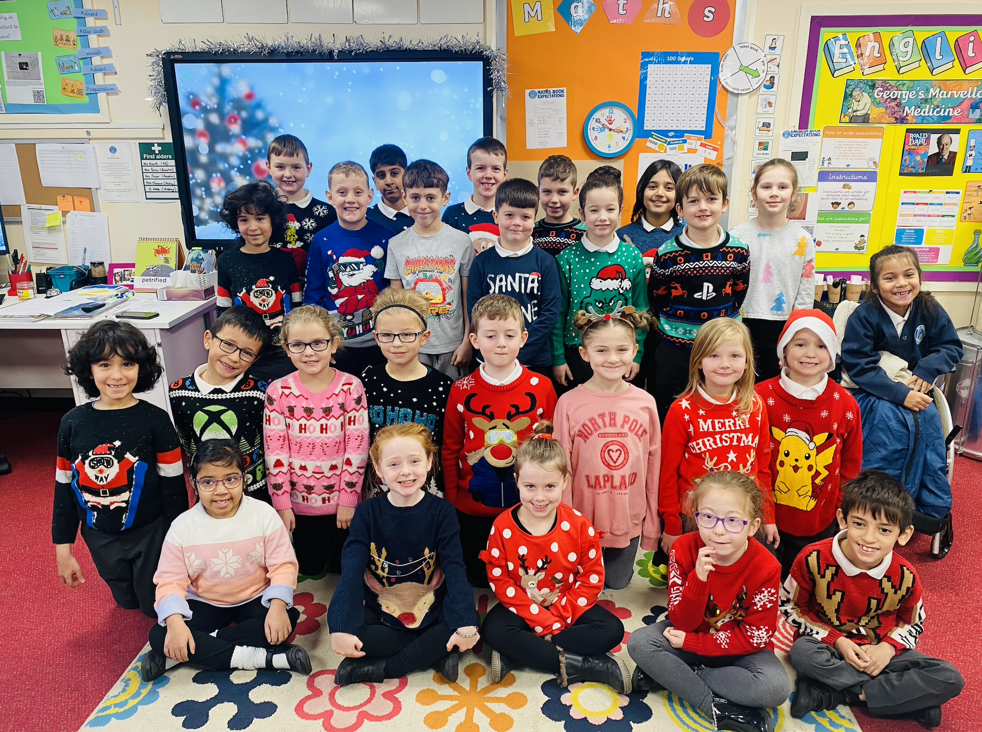 Year 3 wearing their Christmas Jumpers on Christmas Jumper Day 2021