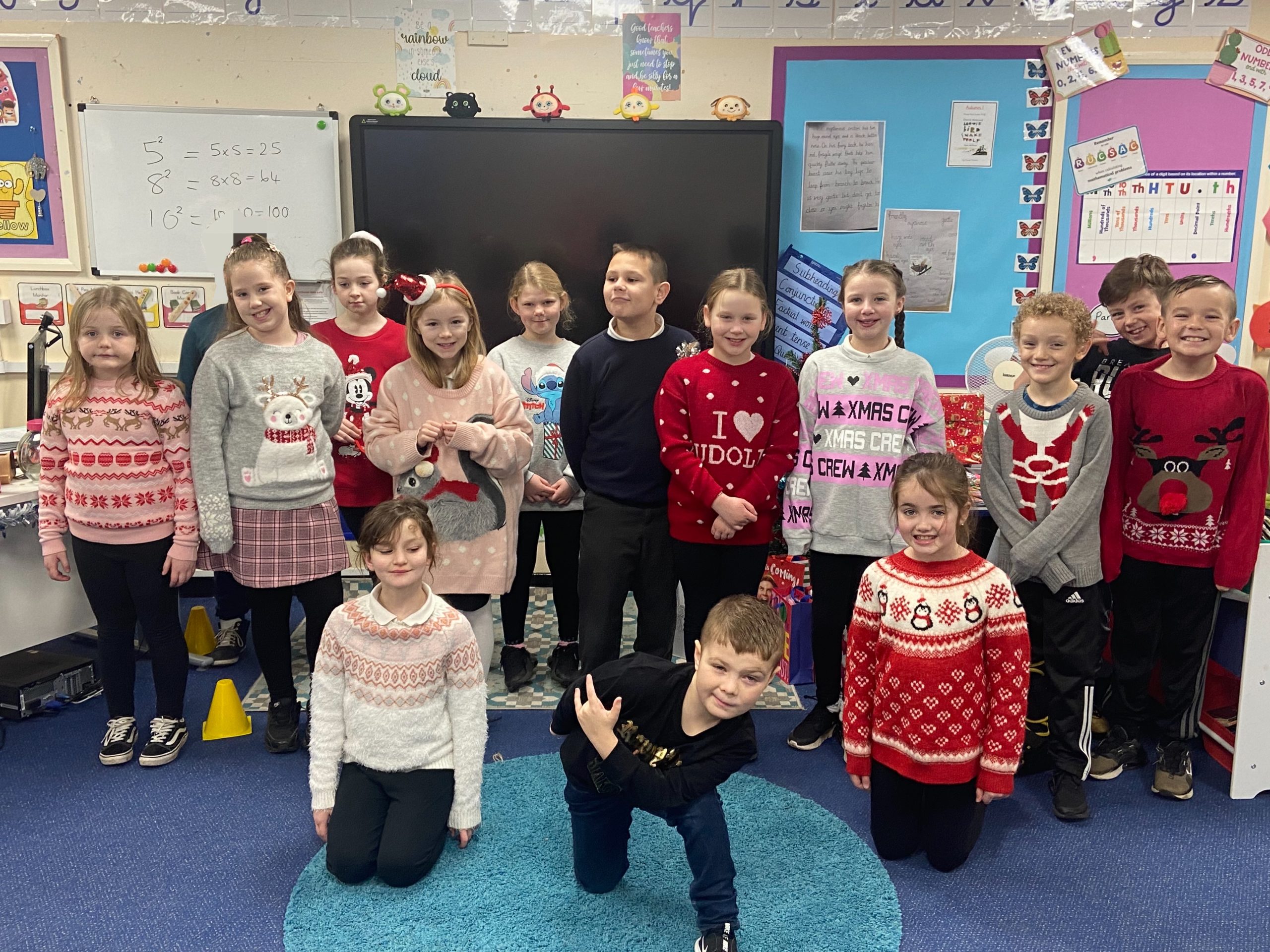 Year 4 children in their christmas jumpers