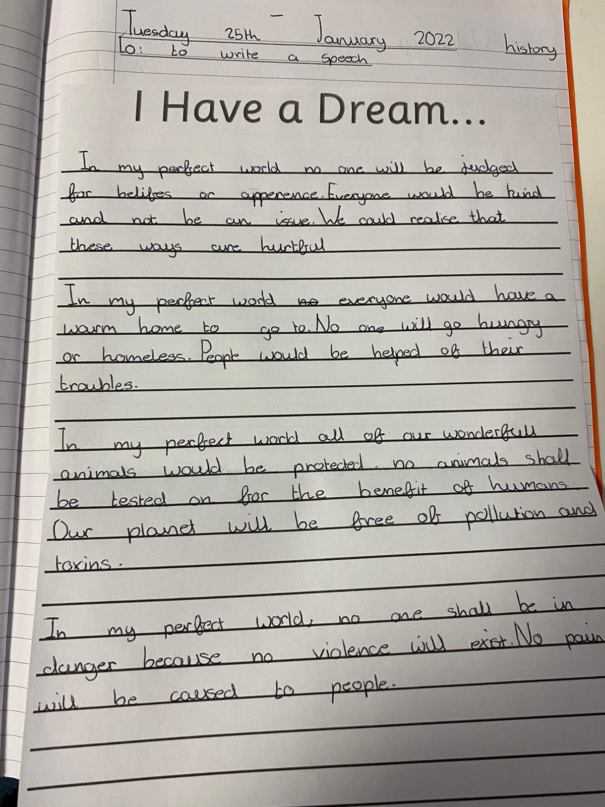 A year 6 child's I Have a Dream speech
