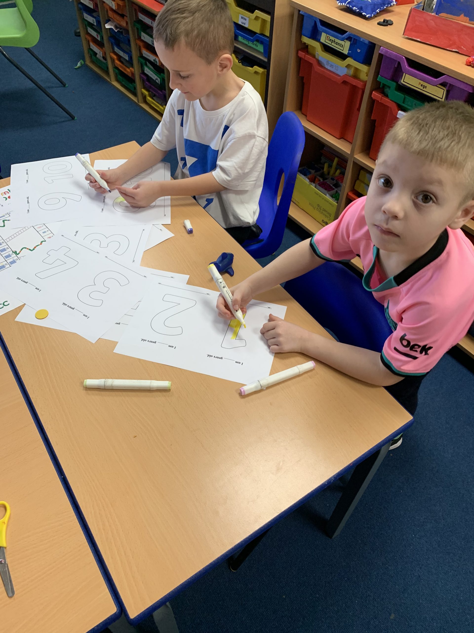 Year 2 children solving maths problems for number day