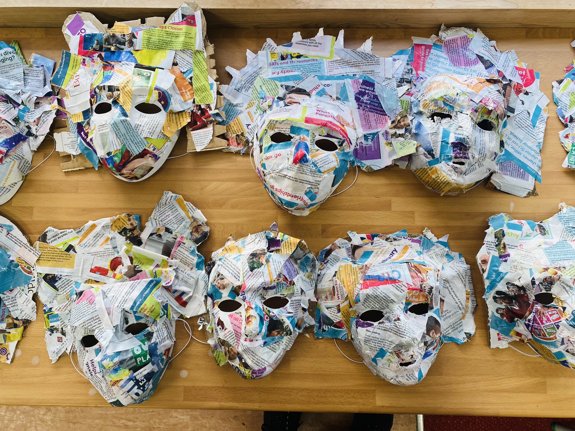 Year 3 masks paper mached ready to paint