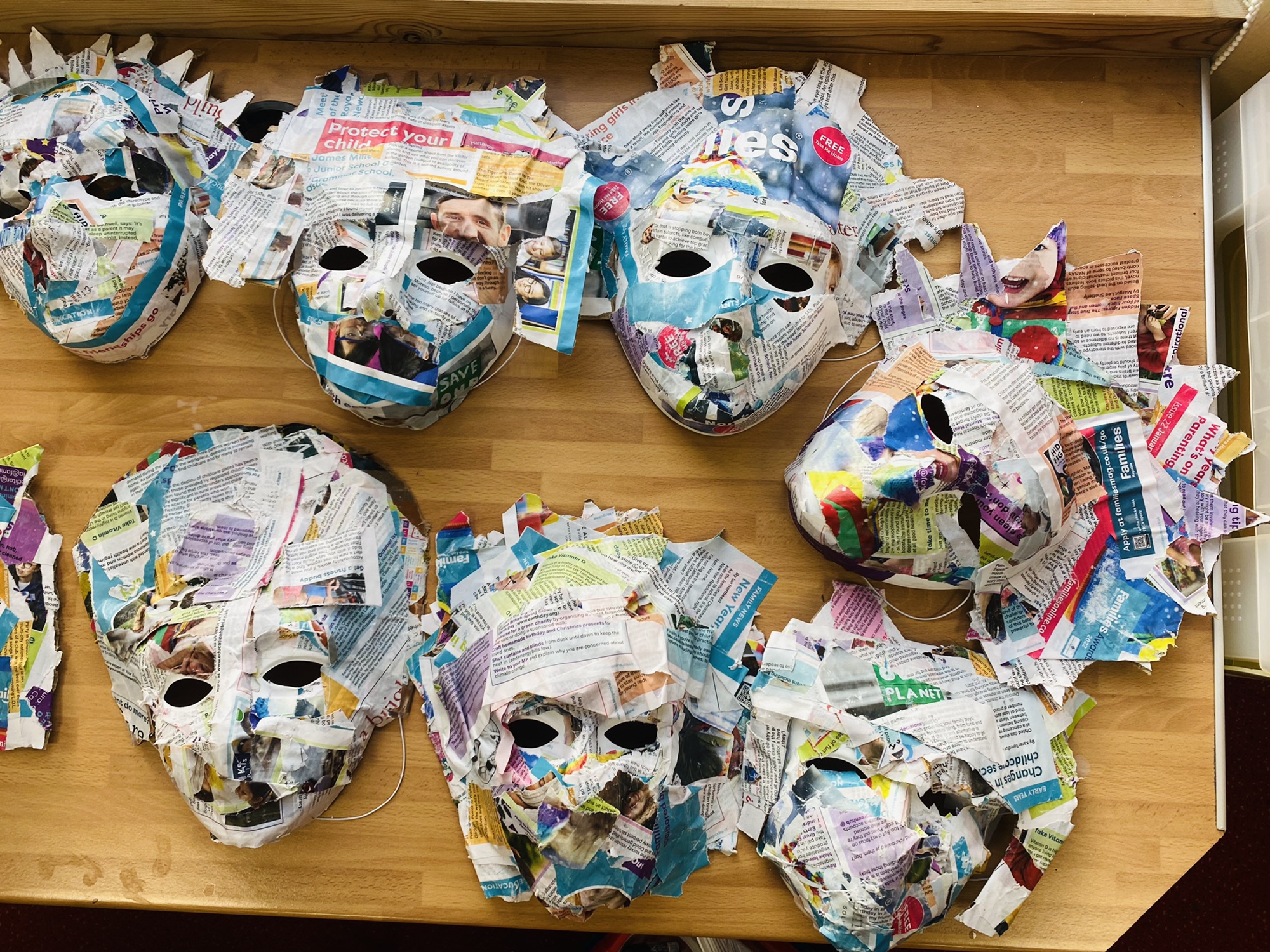 Year 3 masks paper mached ready to paint