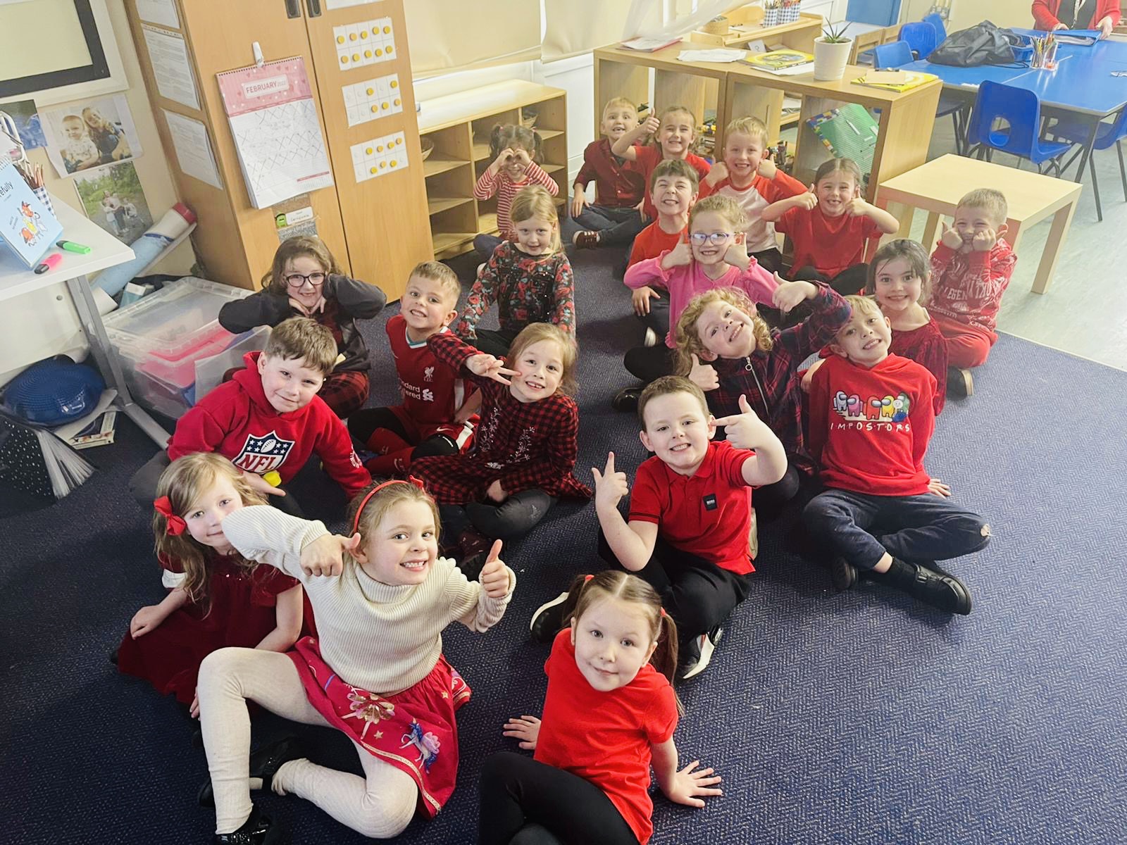 Year 1 children wearing red for CHUF