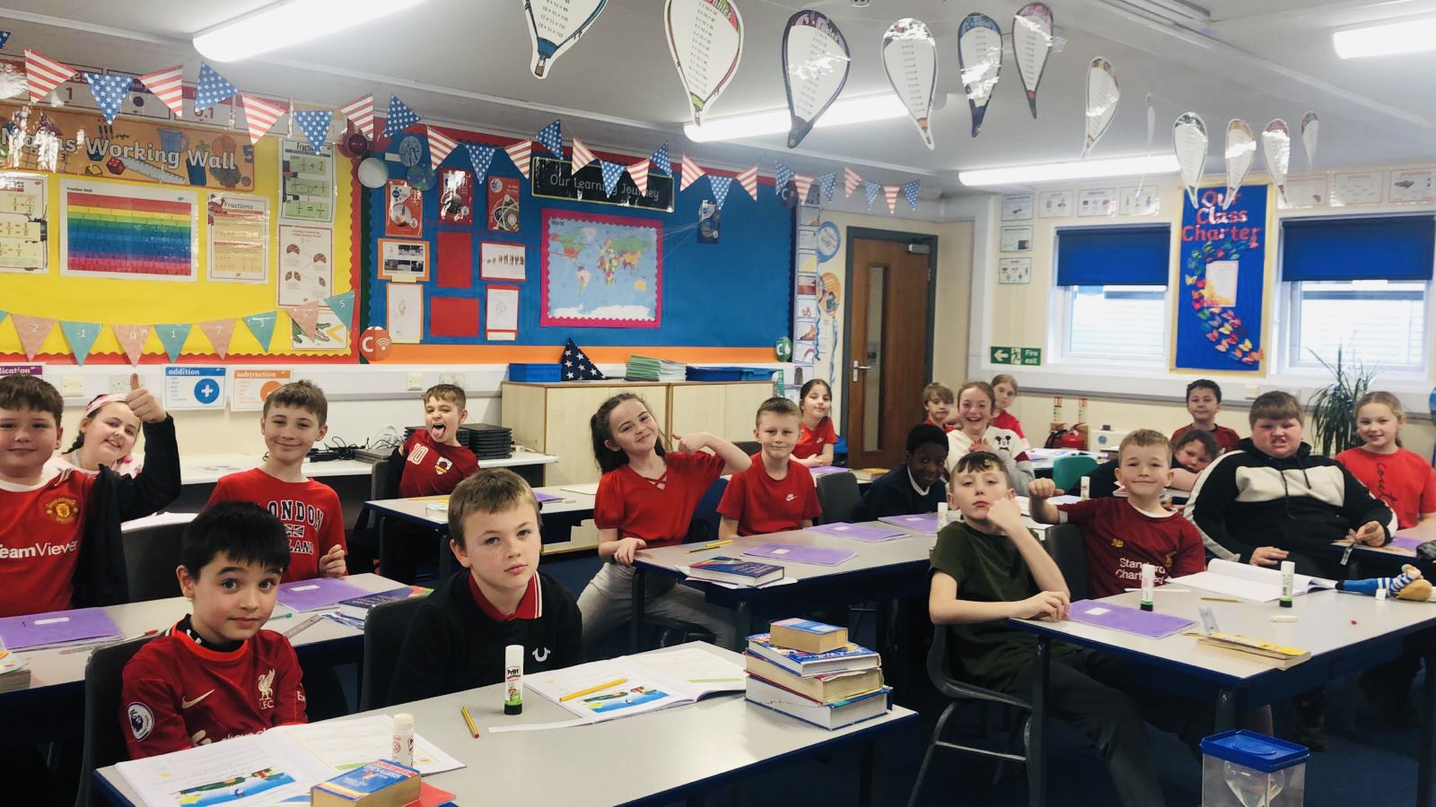 Year 5 children wearing red for CHUF