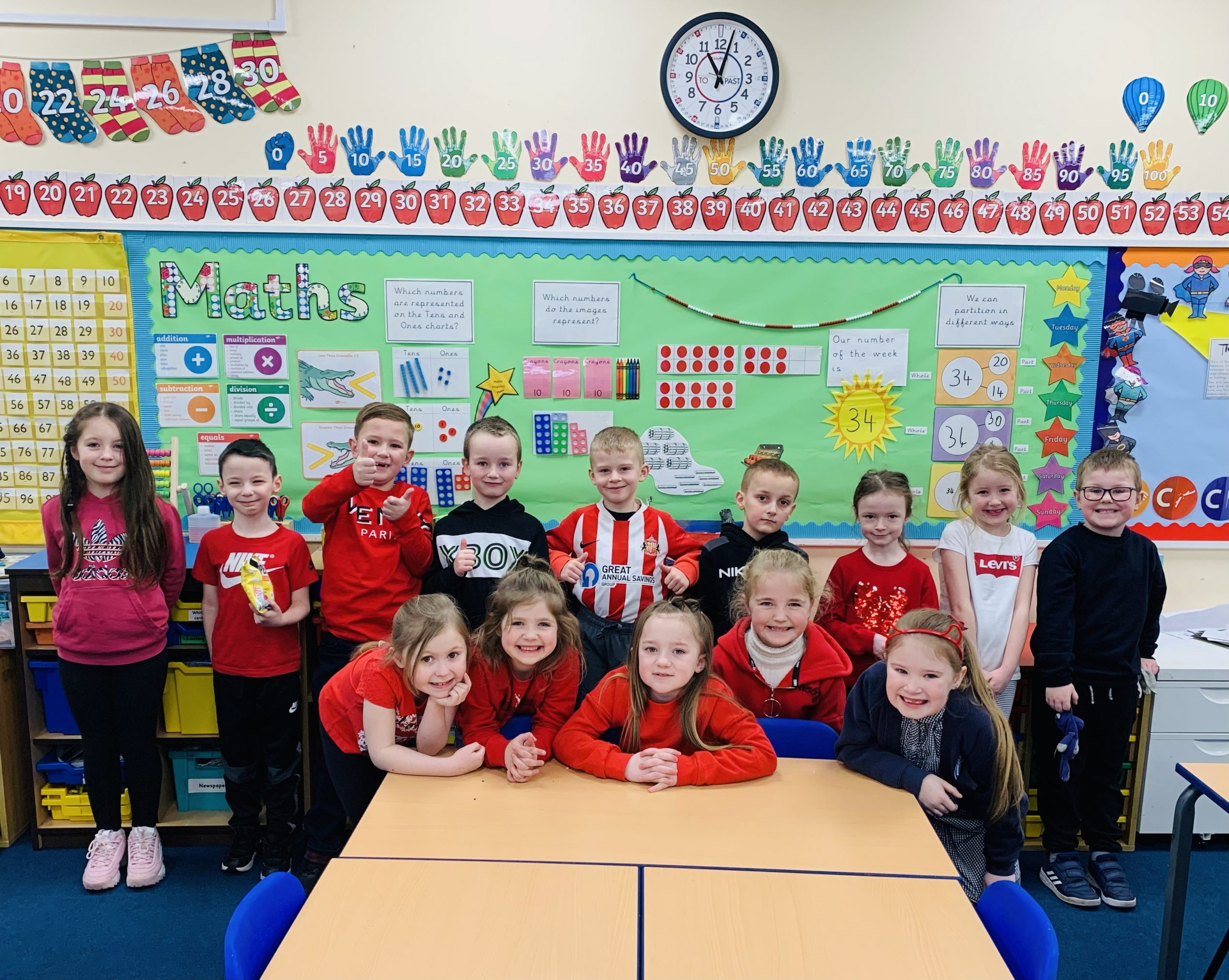 Year 2 children wearing red for CHUF