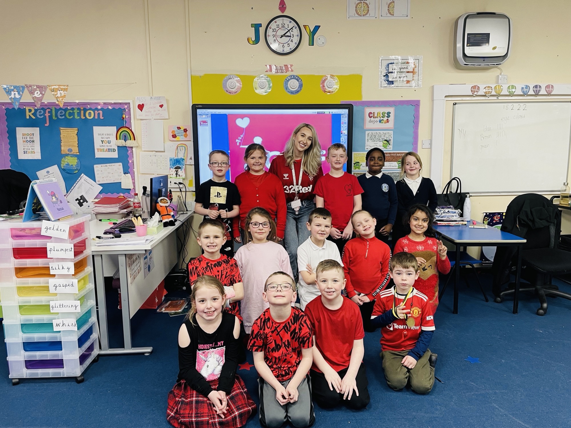 Year 2 children wearing red for CHUF