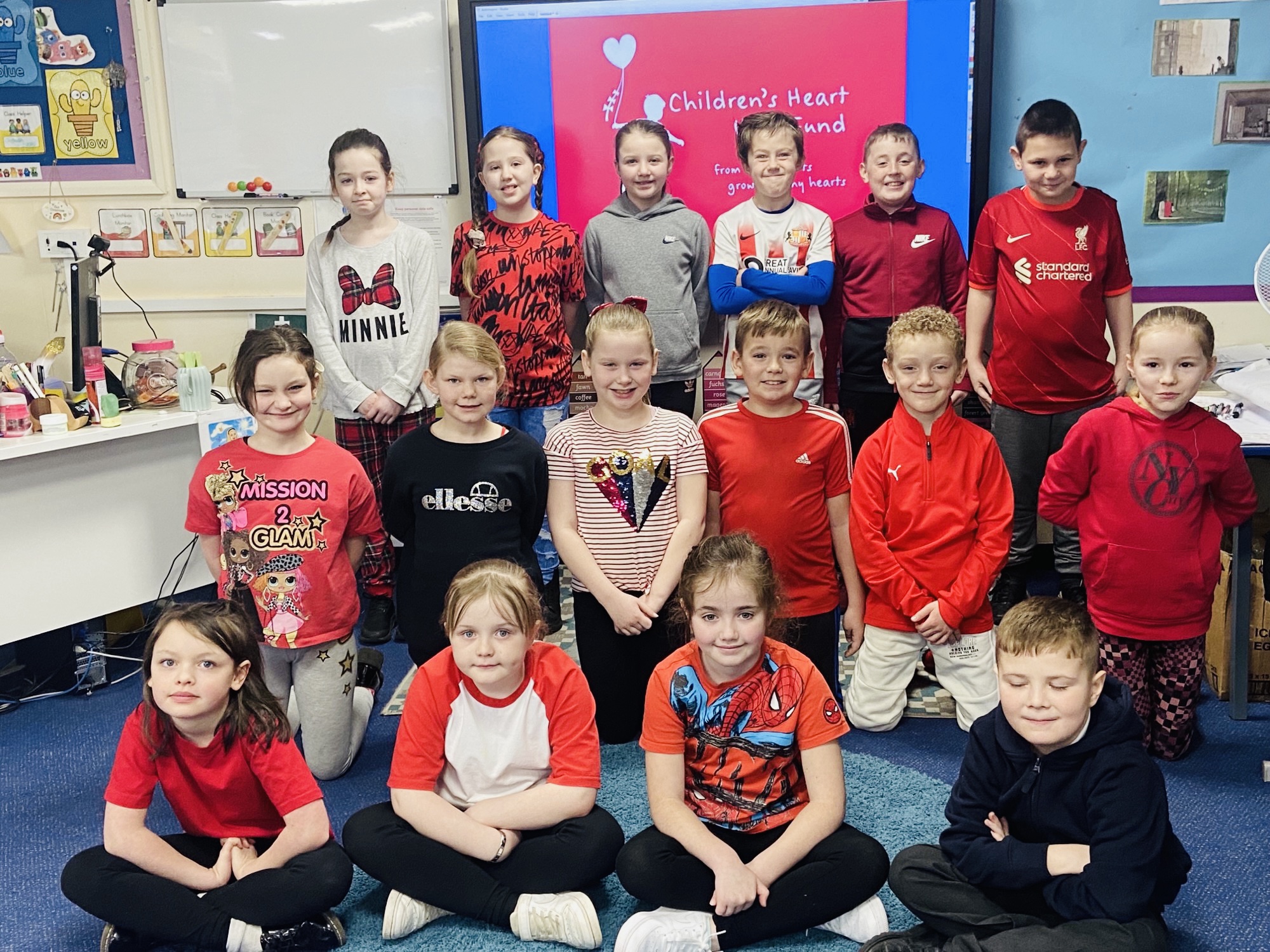 Year 4 children wearing red for CHUF