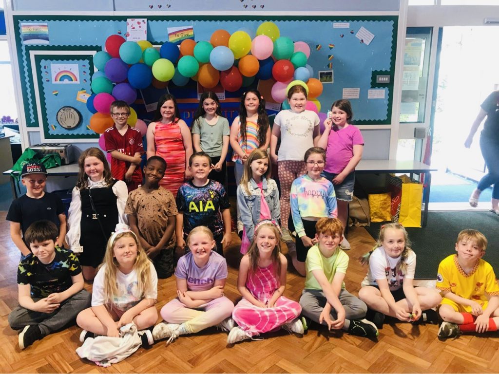 Year 4 enjoying diversity day in their rainbow clothes